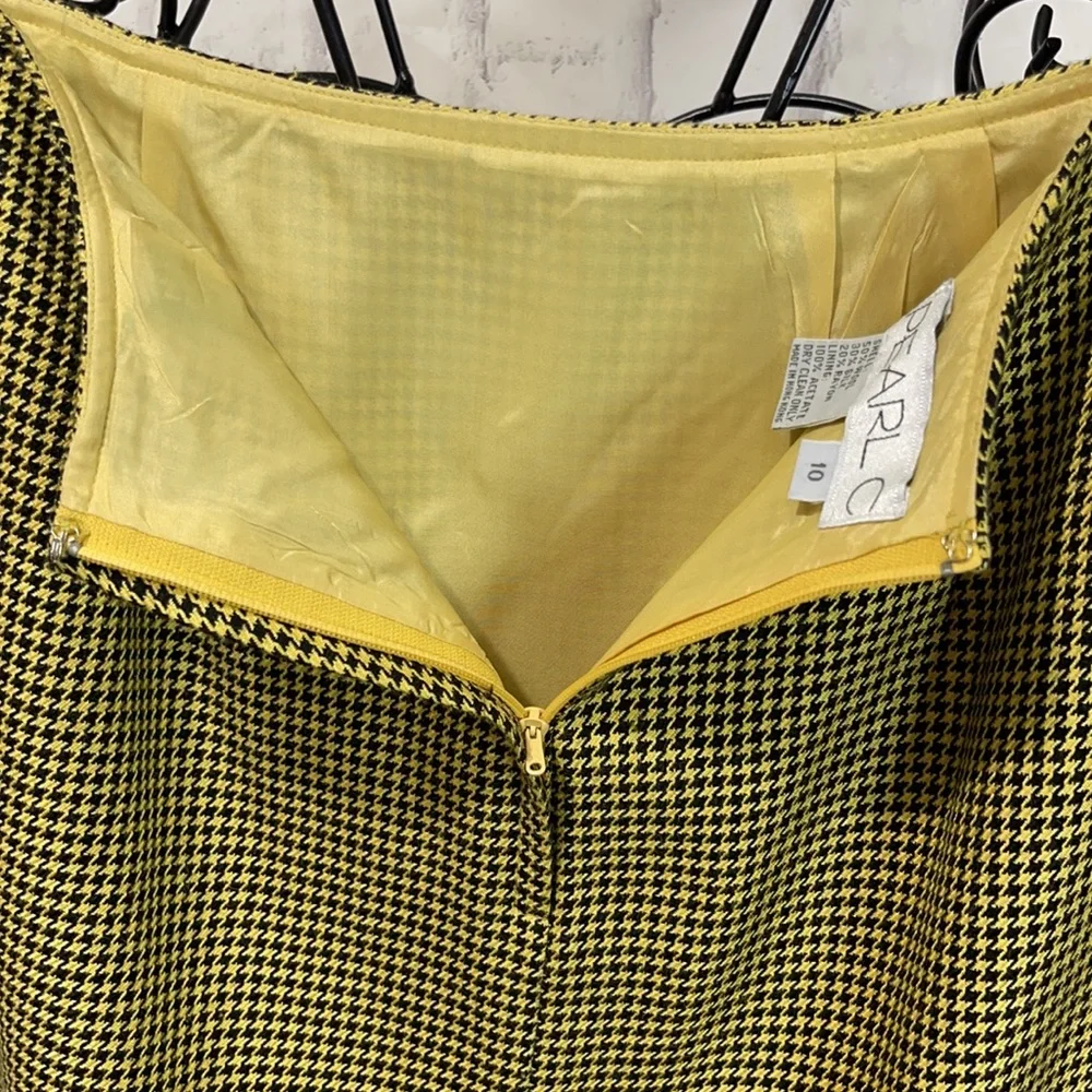 Vintage Taxi Cab Pencil Skirt Yellow & Black Houndstooth Lined Wool/Silk Blend